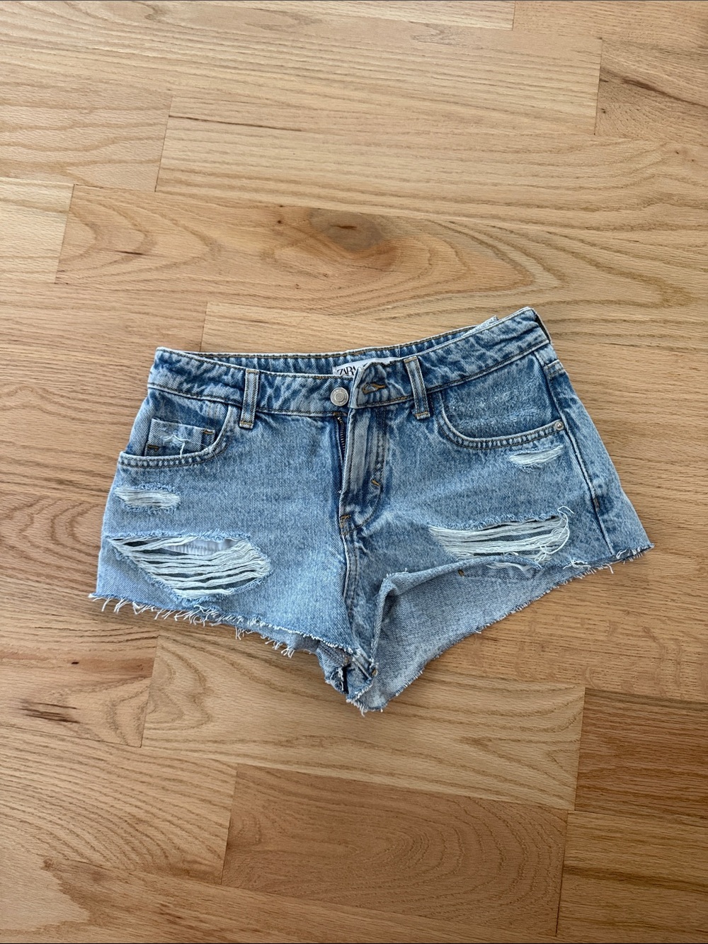 Zara Distressed Denim Shorts - Light Blue